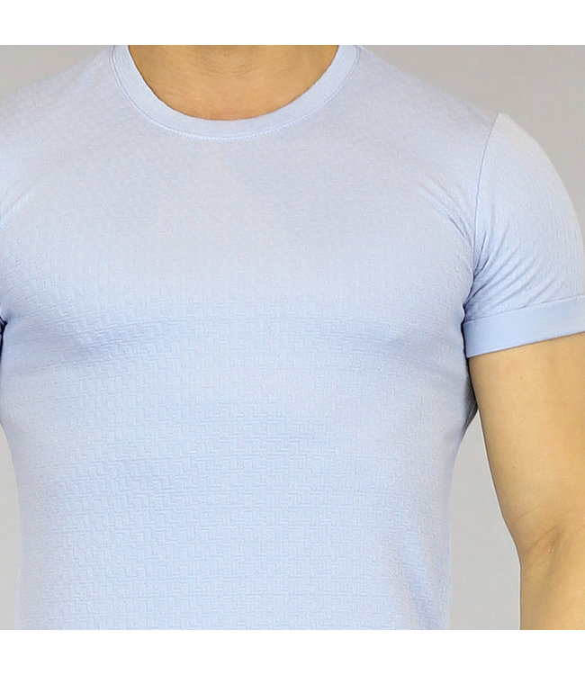 Lichtblauw Heren T-Shirt met Reliëf Opdruk
