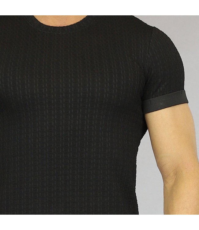 Zwart Heren T-Shirt met Reliëf Opdruk 