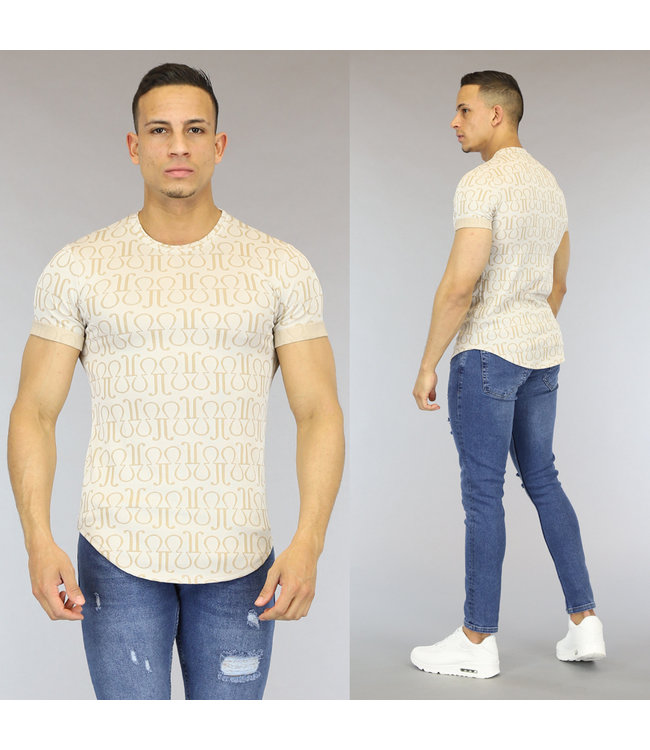 Wit Heren T-Shirt met Beige Print