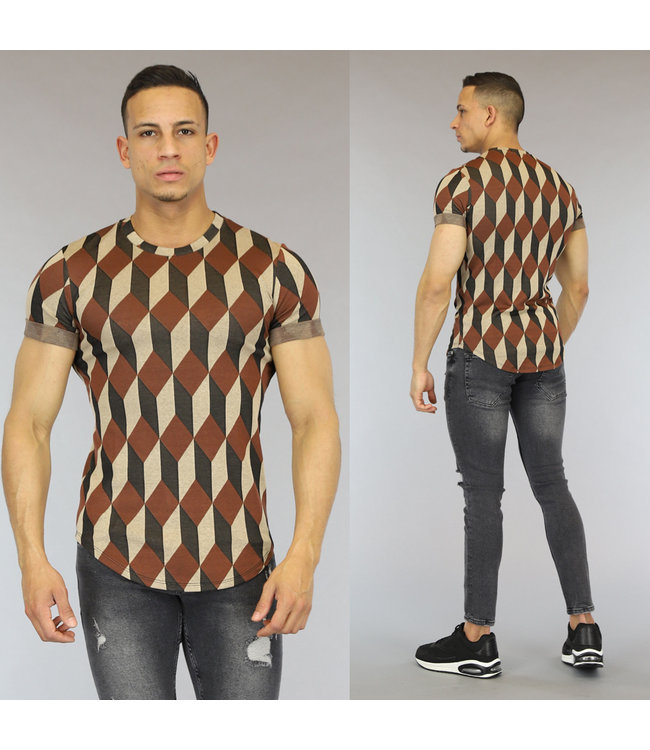 !OP=OP Bruin Heren T-Shirt met Ruitpatroon