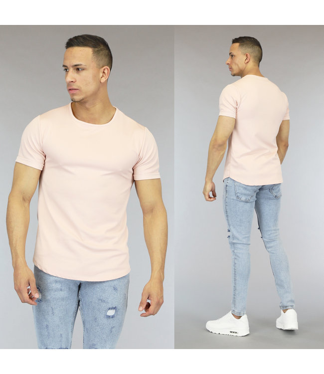 Lichtroze Heren T-Shirt met Streep Reliëf