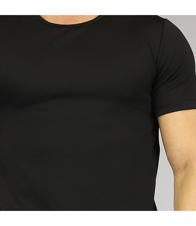 Zwart Heren T-Shirt met Streep Reliëf