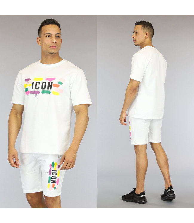 !OP=OP Witte Heren Icon Short Set met Verf Vlekken