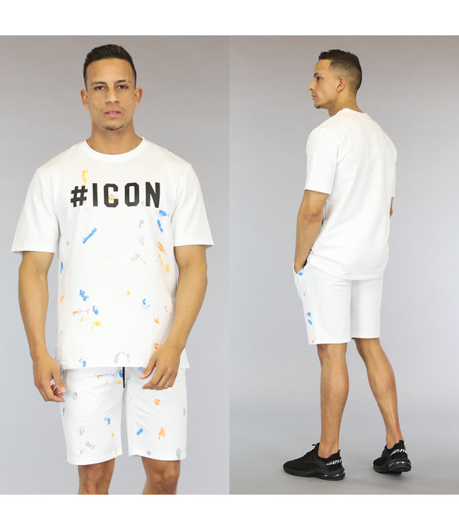 Witte Heren Short Set met Verf Vlekken