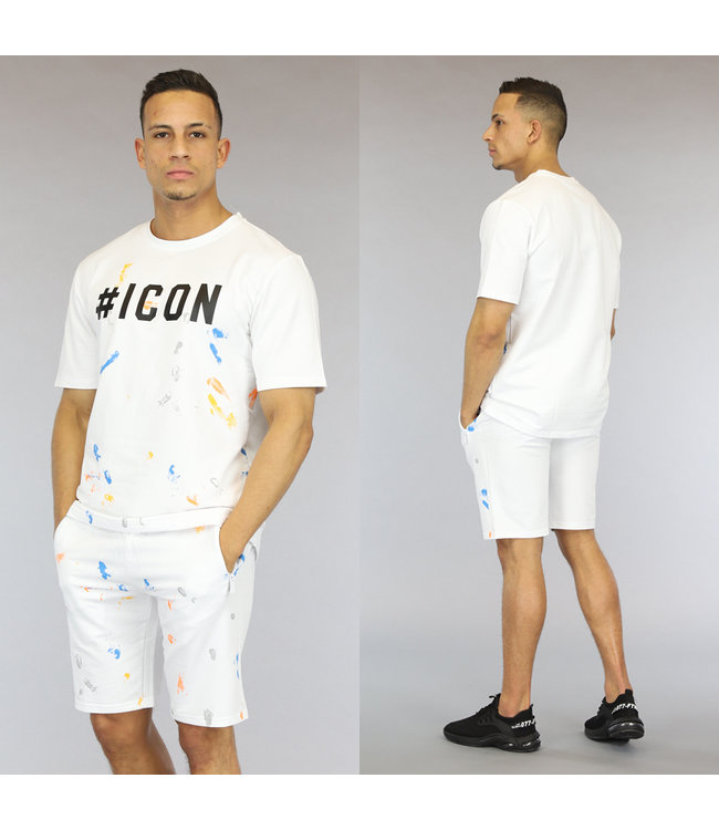 Witte Heren Short Set met Verf Vlekken