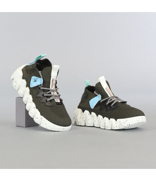 Groene Heren Sock Sneakers met Ribbel Zool