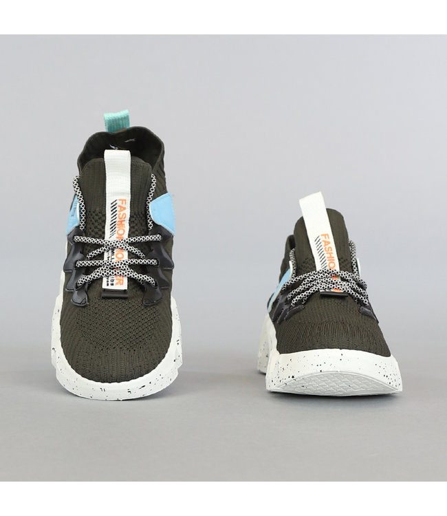 Groene Heren Sock Sneakers met Ribbel Zool