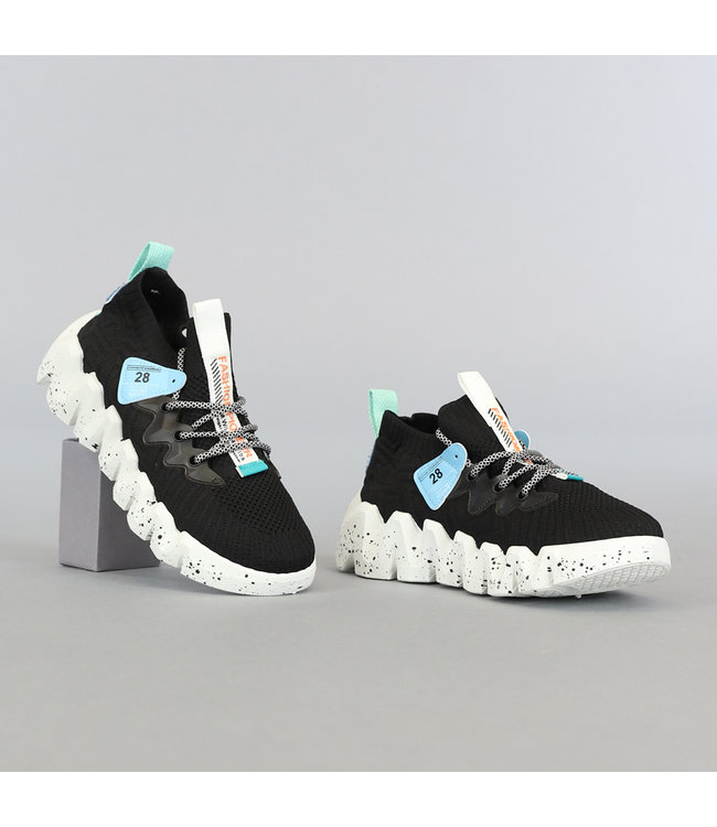 Zwarte Heren Sock Sneakers met Witte Ribbel Zool