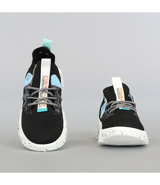 Zwarte Heren Sock Sneakers met Witte Ribbel Zool