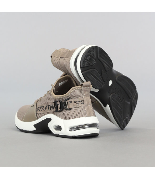 Taupe Heren Soft Sneakers met Gespdetail Black Leo
