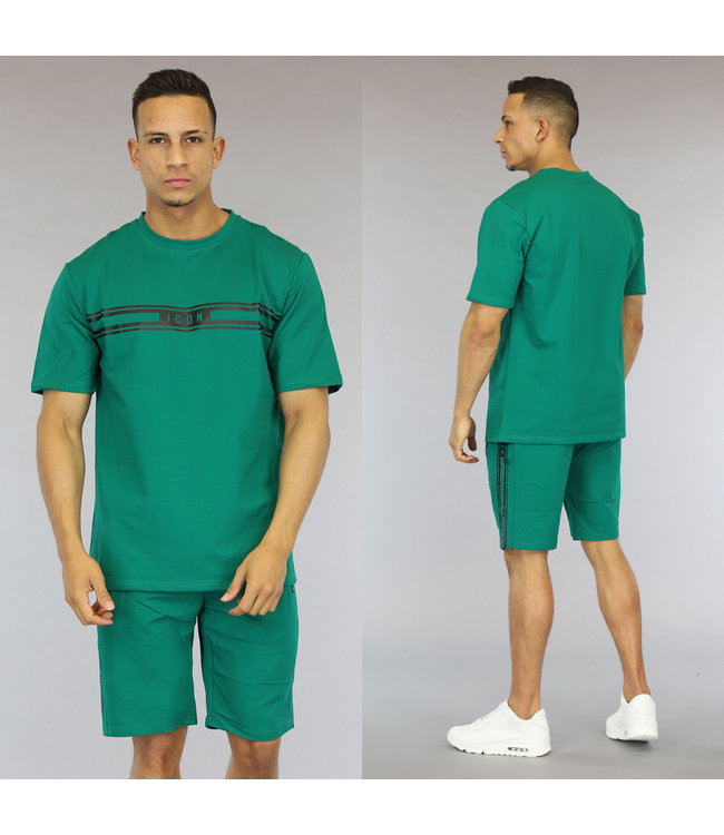 Groene Heren Icon Short Set met Strepen