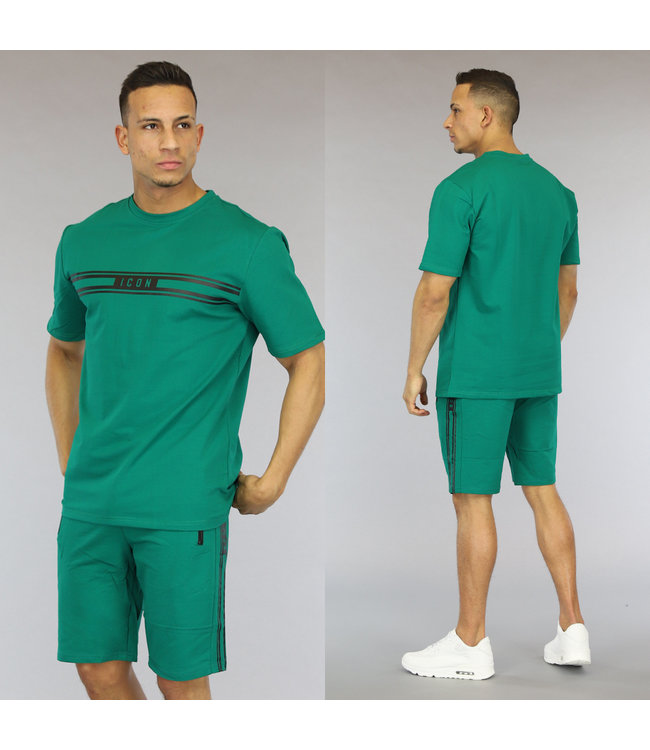 Groene Heren Icon Short Set met Strepen