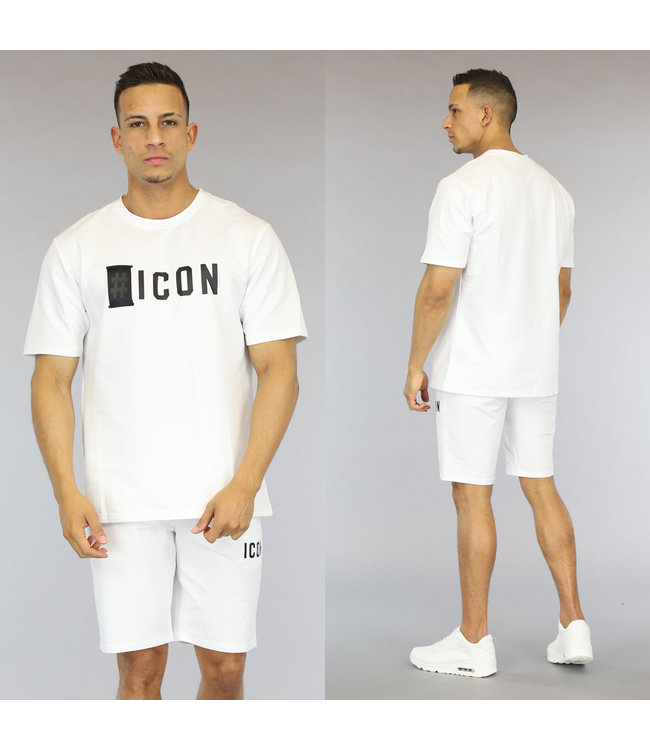 Witte Loose Fit Heren Icon Short Set