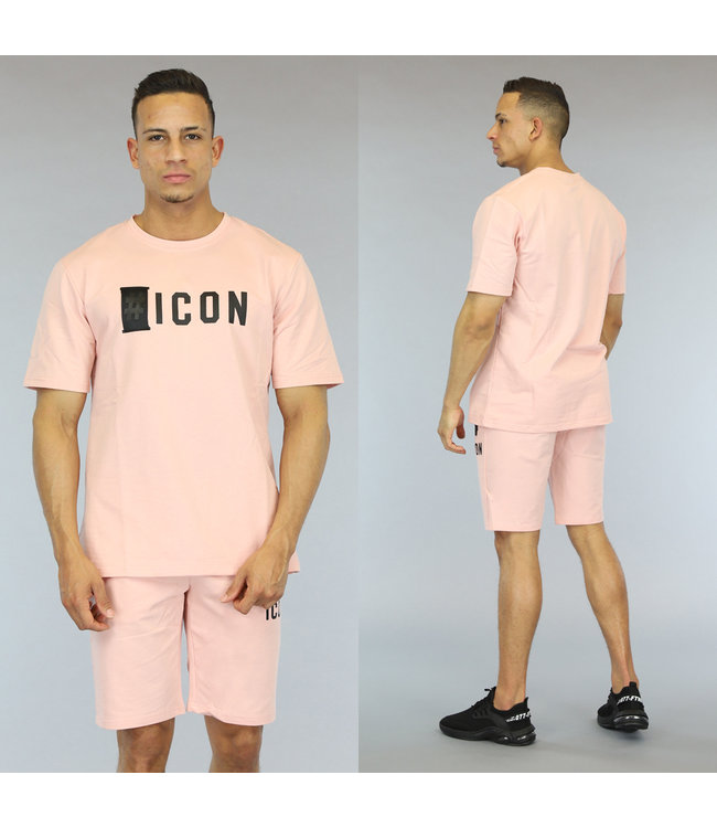 Lichtroze Loose Fit Heren Icon Short Set