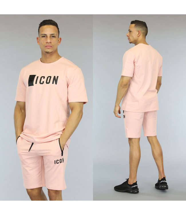 Lichtroze Loose Fit Heren Icon Short Set