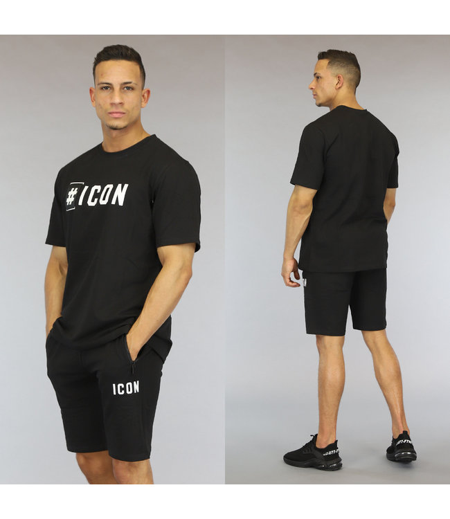 Zwarte Loose Fit Heren Icon Short Set