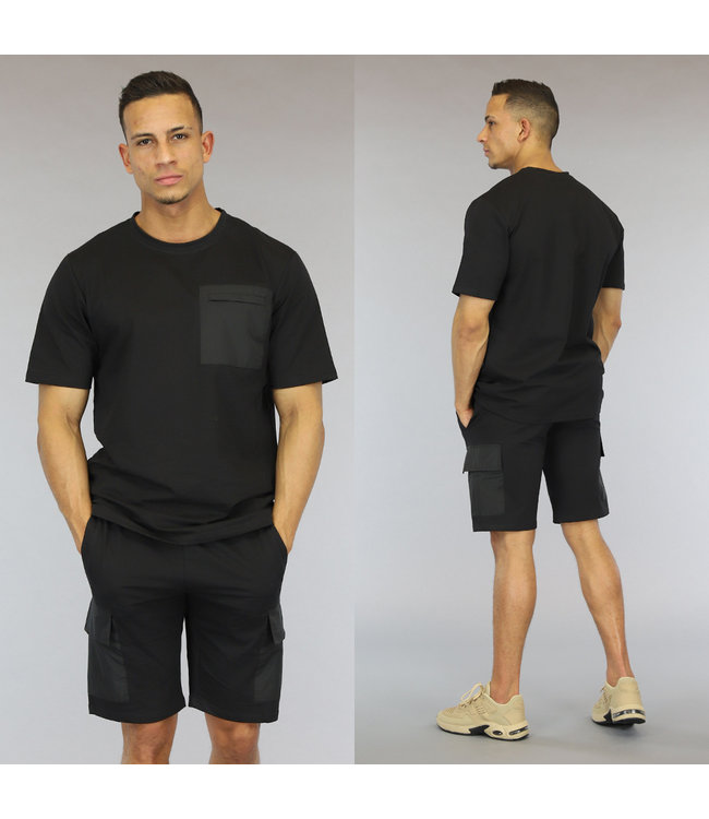 Zwarte Heren Short Set met Zwarte Zakken