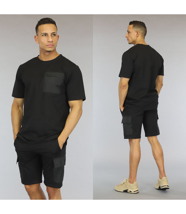 Zwarte Heren Short Set met Zwarte Zakken