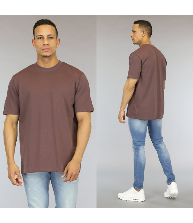 Oversized Aubergine Heren Shirt met Korte Mouwen