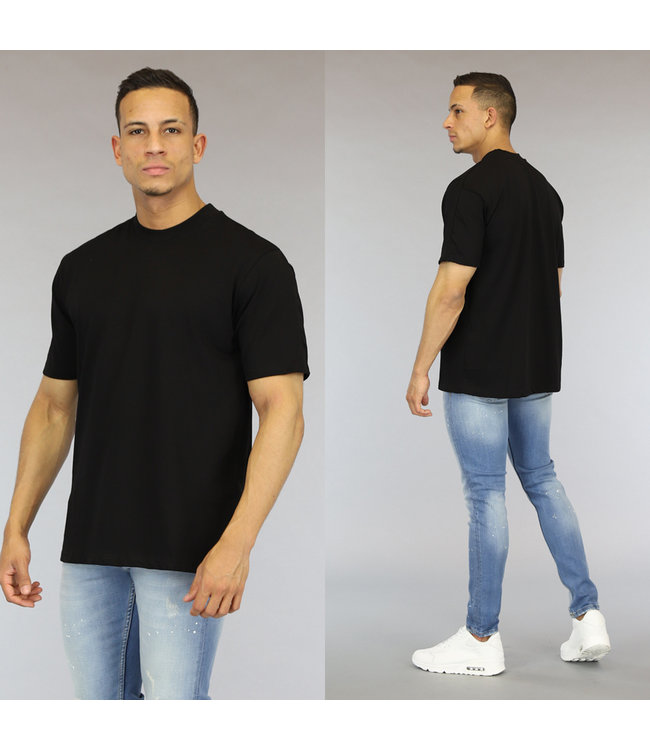 Oversized Zwart Heren Shirt met Korte Mouwen