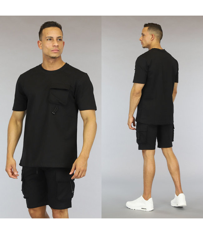 Zwarte Heren Short Set met Afsluitbare Zakken