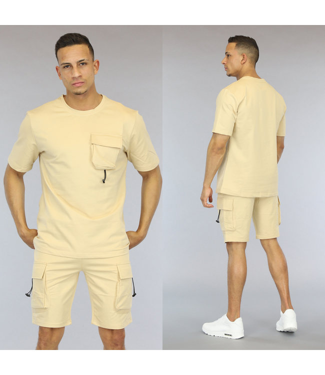 !OP=OP Beige Heren Short Set met Afsluitbare Zakken