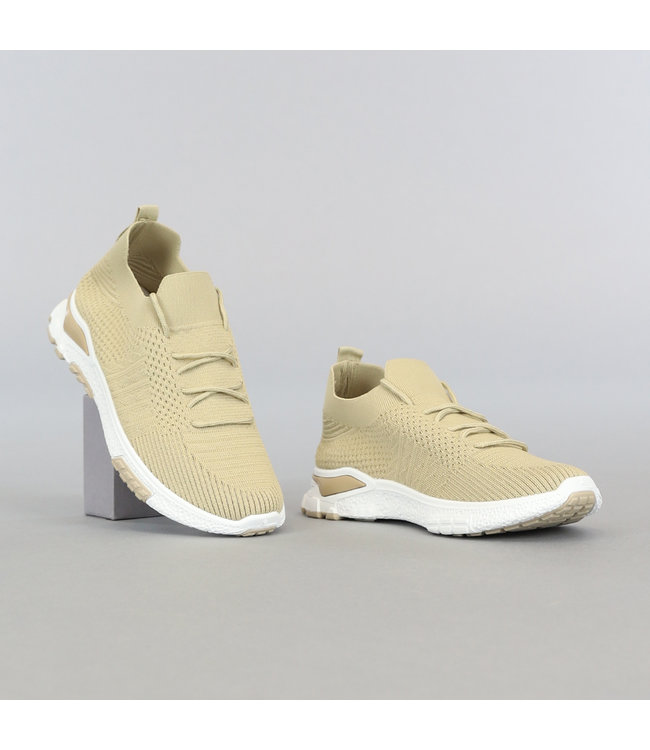 !OP=OP Beige Heren Instap Sock Sneakers met Veter