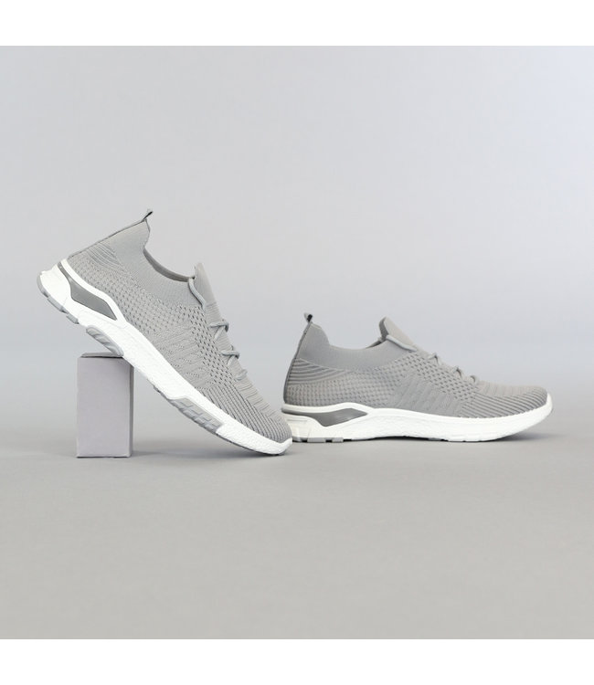 Grijze Heren Instap Sock Sneakers met Veter