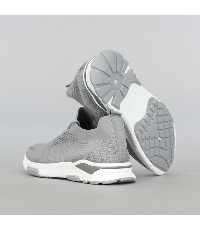 Grijze Heren Instap Sock Sneakers met Veter