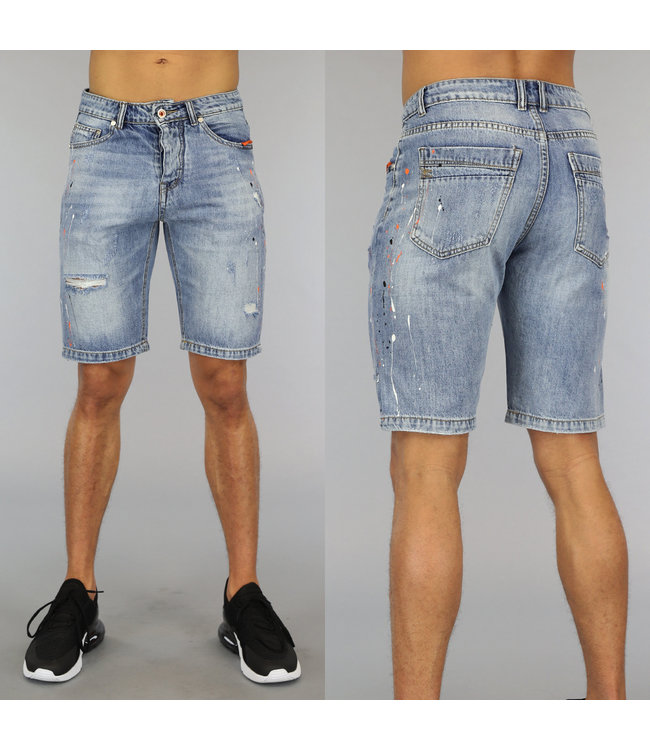Old Look Heren Jeans Short met Verfspatten