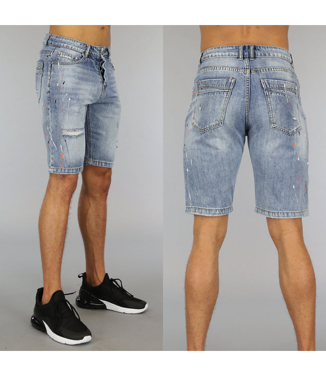 Old Look Heren Jeans Short met Verfspatten
