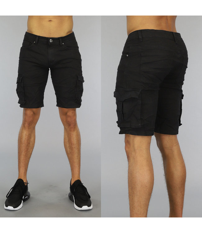Zwarte Basic Heren Jeans Short met Klepzakken