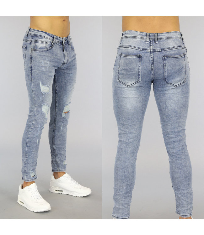 !OP=OP Basic Lichtblauwe Heren Jeans met Scheuren en Wassing