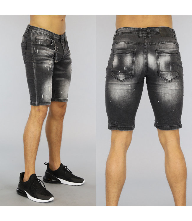 !OP=OP Antraciet Old Look Heren Jeans Short met Verfspatten