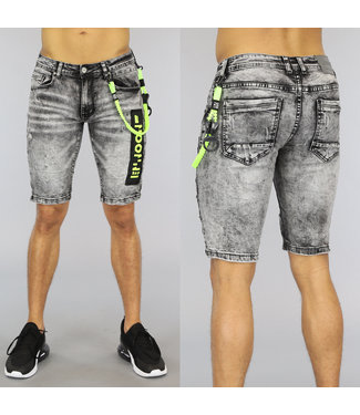 !OP=OP Grijze Washed Heren Jeans Short met Neon Details