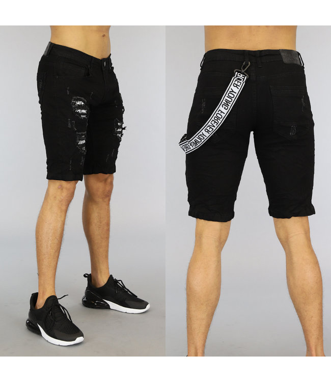 Zwart Damaged Heren Short met Details