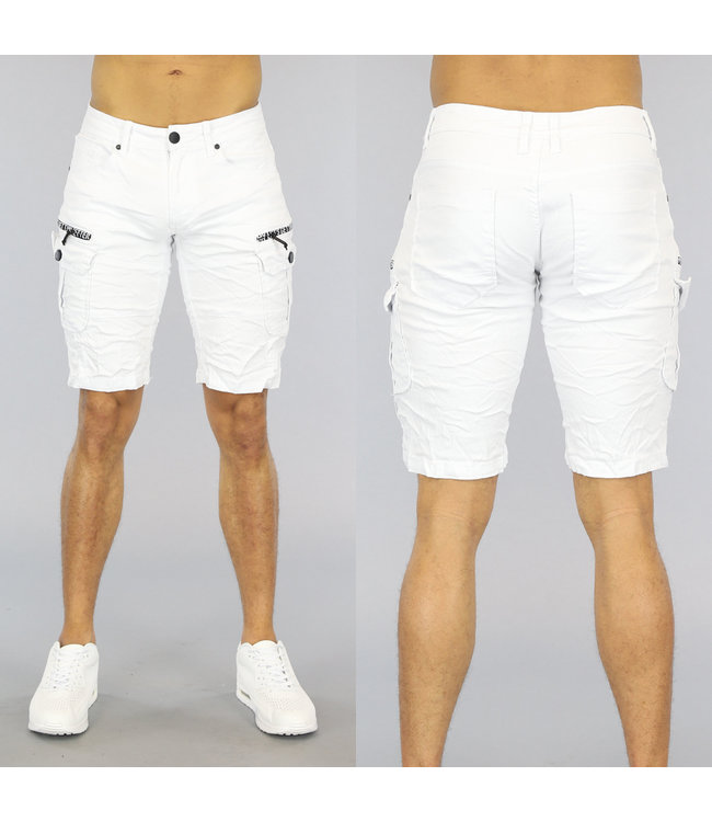 !OP=OP Witte Heren Jeans Short met Klepzakken