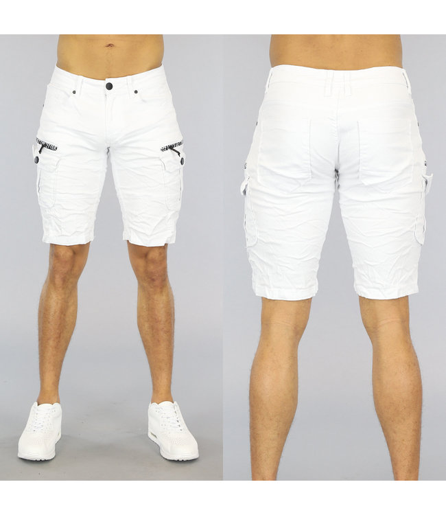 Witte Heren Jeans Short met Klepzakken
