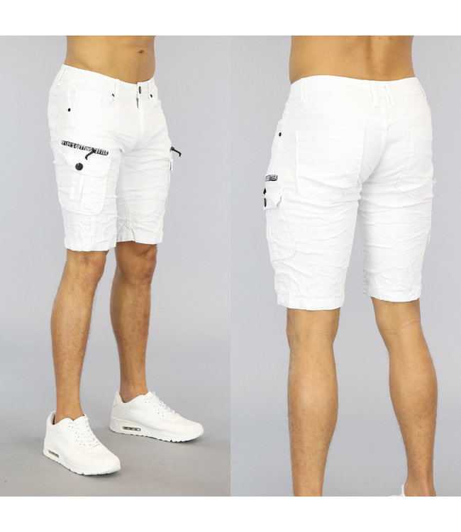 Witte Heren Jeans Short met Klepzakken