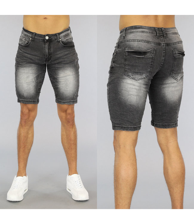 Grijze Old Look Heren Jeans Short met Wassing