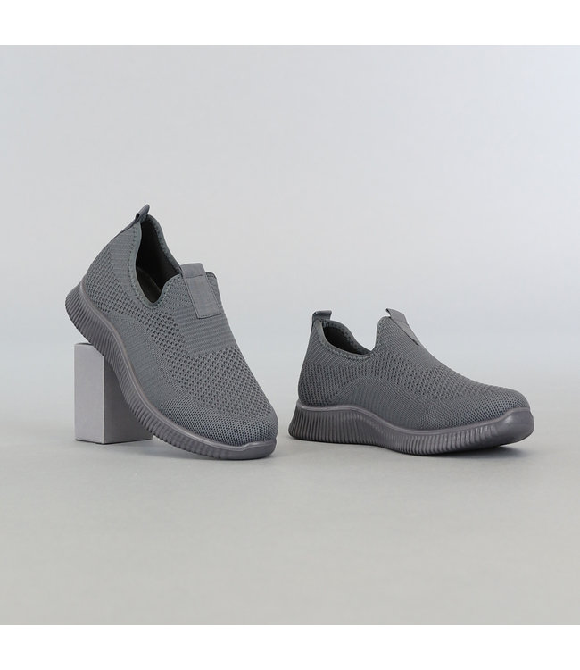 Grijze Slip On Heren Sneakers met Streep Zool
