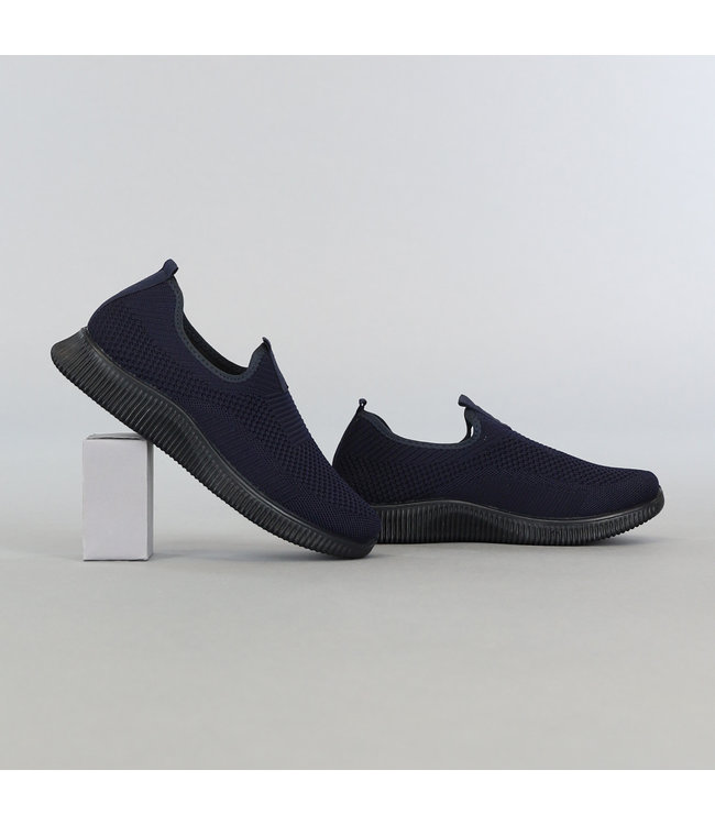 Blauwe Slip-On Heren Sneakers met Streep Zool