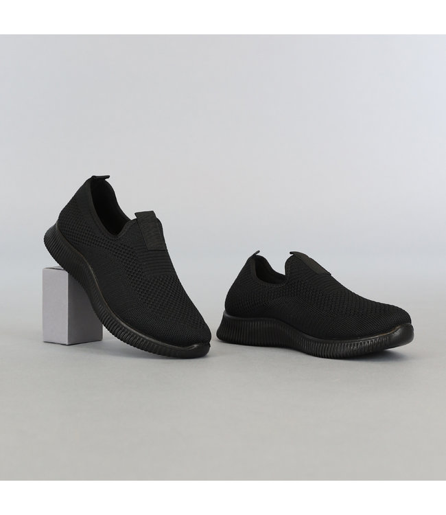 Zwarte Slip-On Heren Sneakers met Streep Zool