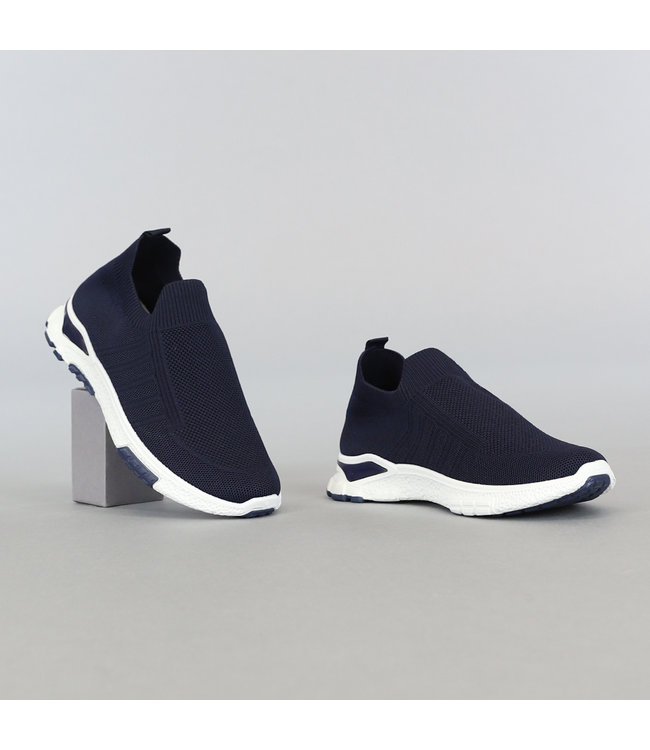 Elastische Blauwe Slip On Heren Sneakers