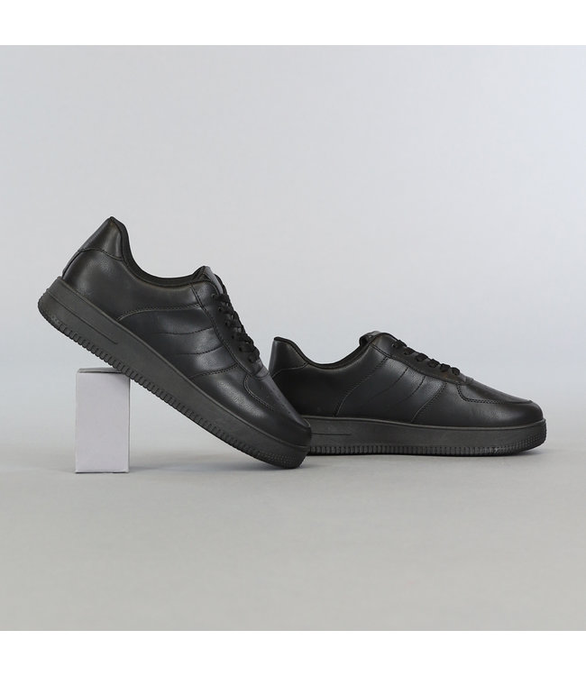 Basic Zwarte Lederlook Heren Sneakers