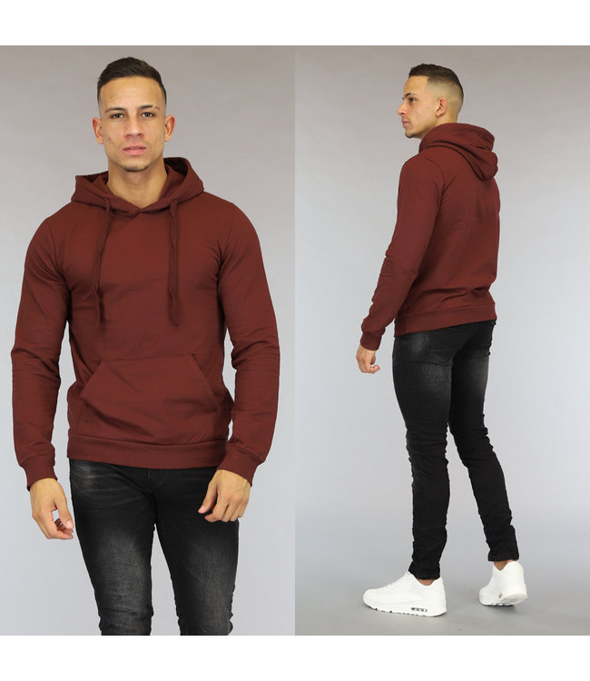 Basic Bordeaux Heren Hoodie met Kangoeroezak