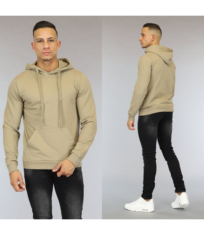 Basic Beige Heren Hoodie met Kangoeroezak
