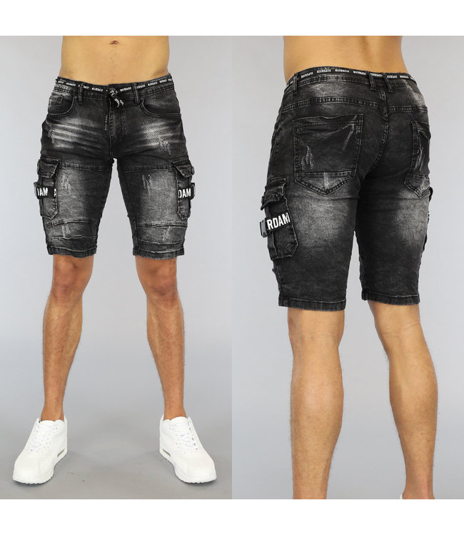 Zwart Old Look Heren Jeans Short met Details