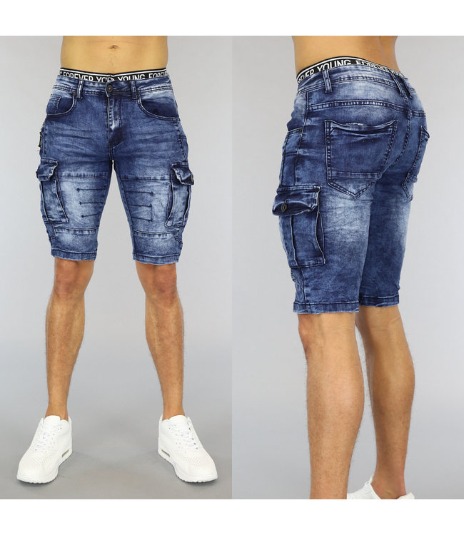 !OP=OP Blauw Light Washed Heren Jeans Short met Band