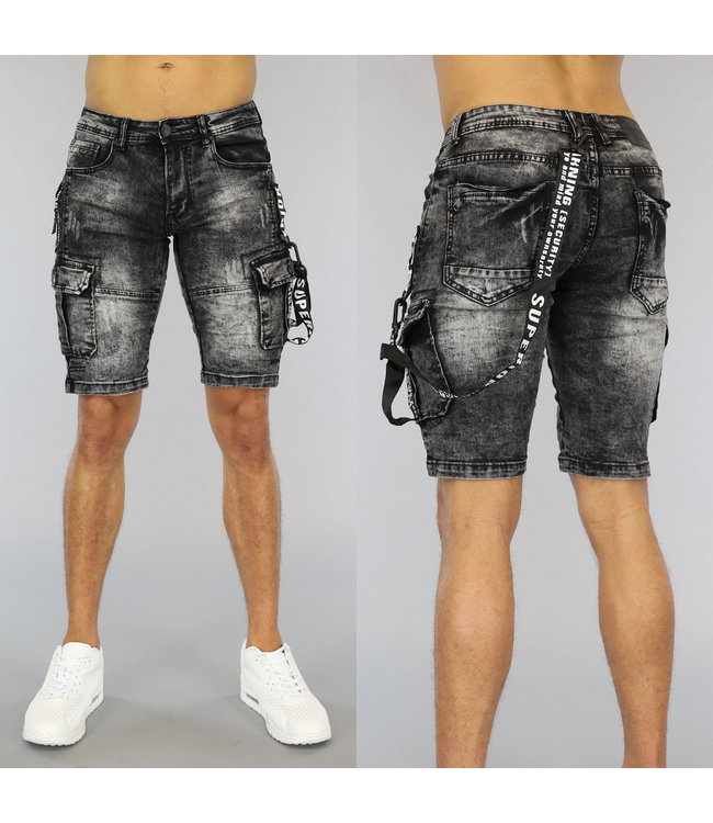 Zwart Heren Short met Wassing en Bretel